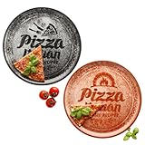 MamboCat 2er Set Pizzateller rot & schwarz I Ø 31 cm I für 2 Personen I große Pizzateller aus Porzellan mit Dekor & Schrift I für Pizzen oder zum Anrichten I XL-Speiseteller, Servierplatte