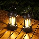 WARMTUYO LED Campinglampe Tragbar, 2 Stück Campinglampe Batteriebetrieben, Retro Camping Laterne, IPX4 Wasserdicht Campinglaterne, Helligkeiten Dimmbar, für Camping Garten Wandern Notfall Ausfälle