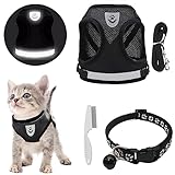 DKDDSSS Katzengeschirr mit Leine Set, Katzengeschirr Ausbruchsicher Verstellbar, Katzen Weste mit Reflektierenden Streifen mit Katzenhalsband, für Kitten Hunde (S, Schwarz)