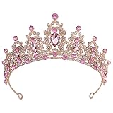 Rosa Strasssteine Mädchen Kristall Tiara Hochzeit Braut Frauen Prinzessin Stirnband Krone Haarschmuck für Geburtstag Party Festzug Abschlussball Königin Kostüm Bühnenauftritte