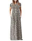 AUSELILY Damen Kurzarm Loose Casual Long Maxi Kleider mit Taschen(Leopard,Large)