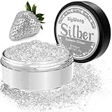Essbarer Glitzer für Getränke, 15g Silber Glitzer Essbar für Torten, Essbarer Glitzer für Cocktail, Lebensmittelfarb Pulver Farbe für Cocktail Dekoration, Getränke, Cupcakes, Fondant–Silber