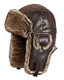 Insun Unisex Wintermütze Fliegermütze Trappermütze mit Kunstleder Fellmütze Herren Russenmütze Braun L Hut Umfang 58cm