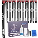 Geoleap Golfgriffe, 13 Stück, rutschfeste und hochstoßdämpfende Golfschlägergriffe, wählen Sie zwischen 13 Griffen mit 15 Bändern und kompletten Kits. (Mittelgroß, Schwarz, Rot (alle Reparatur-Sets))