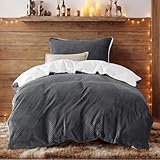 BEDSURE Flauschige Bettwäsche 135x200 Grau - Winter Bettbezug Fleece mit 80x80 cm Kissenbezug, Warme Bettwäsche-Sets mit Reißverschluss, Kuschel Waffelpique Winterbettwäsche Anthrazit für Einzelbett
