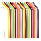 18 Stück Silikon Strohhalme Set Wiederverwendbar Trinkhalme...