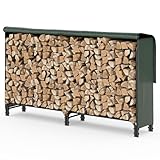 VOUNOT Kaminholzregal Aussen Metall, Brennholzregal Außen, Feuerholzregal Outdoor mit wasserdichte Abdeckung, 200 x 116 x 36 cm, Schwarz
