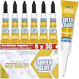 Sekundenkleber Flüssig (6er-Pack x 3g) – extra stark & wasserfest Superkleber für schnelle, flexible Sofortreparaturen, transparent kontakt Kleber für Kunststoff, Holz, Porzellan, Glas uvm.