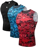 Milin Naco Herren Kompressions-Shirts ärmellos Workout Tank Tops Pack 3, 2 oder 1, Athletic Black/Camo Blue/Camo Red, 5X-Groß