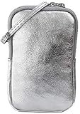 SH Leder Damen Echtleder Handytasche Umhängetasche Geldbörse Multifunktion Beutel Mini Bote Abnehmbar Verstellbar Schultergurt Handy bis 6,8 Zoll 11x18cm Jana G269 (Silber)