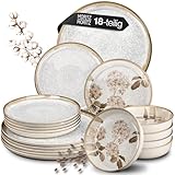 Moritz & Moritz BLOSSOM 18-teiliges Geschirrset 6 Personen - Elegantes Teller Set aus hochwertigem Porzellan mit floralem Design - Geschirr Set aus 6x Dinnerteller, 6x Dessertteller, 6x Suppenteller