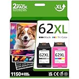 Druckertinte 62 für HP Ink 62 62XL für HP 62XL Tintenpatrone, Schwarz und Farbe, Kombi-Pack, passend für Envy 7640, 7645, 5660, 5642, 5540, OfficeJet 5745, 5746, 5740, 8045, 8040, 258, 250, 200,