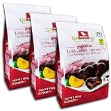 3er Pack Weiss gefüllte Zartbitter Lebkuchen Herzen mit Aprikosenfüllung 3x 150g