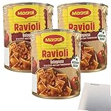 Maggi Ravioli Bolognese in herzhaft würziger Tomatensauce 3er Pack (3x800g Dose) + usy Block