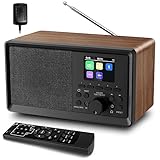 BIAOQINBO DAB Plus Radio/DAB+ mit Bluetooth 5.0 FM-Digitalradio Nostalgieradios Tragbarer Retro Radio Holz UKW Radiowecker mit Fernbedienung Küchenradio Zweifacher Alarm Farbdisplay Uhrenradios