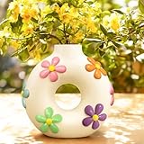 GUGUGO Bunte süße Donut-Vase für Blumen, moderne Boho-Kreis-Blumenvase für Wohnzimmer-Dekor, einzigartige dekorative hohle runde Blumenvasen, eklektische, ästhetische Gartengeschenke, pastell