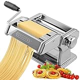 Nuvantee Nudelmaschine – 150 Rolle mit Pasta-Schneidemaschine – 7 verstellbare Dickeeinstellungen – Für perfekte Spaghetti oder Fettuccini, aus Legierter Stahl, Manuell