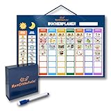 MeinSchlaufuchs® Wochenplaner Kinder - Montessori Magnettafel inkl. 250 Magnete, Aufbewahrungsbox, Kordel & Stift - beschreib- & abwischbar - Routine Planer Kinder