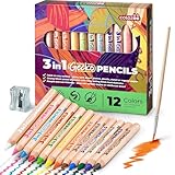colozoo Gecko Wood 3 In 1 Dicke Bunstifte Kinder | 12 Farben Kinder Malstifte Set inklusive Pinsel und Anspitzer | Ungiftige und Vegane Stifte für Kinder ab 3 Jahren