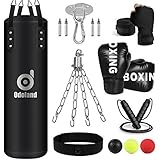 Odoland Boxsack Set Ungefüllt mit Boxsack Erwachsene 100cm, Boxhandschuhe 12oz, Reflexball, Boxbandagen, Kette Deckenhaken und Springseil, Punching Bag für MMA Kickboxen Boxing