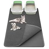 Katzenklo Matte 90x60 cm XXL Katzenstreu Matte, EVA Doppelte Schichte Waben Katzenmatte Katzenklo Wasserdichte Unterlage Katzenklo Katzenstreumatte, Grau