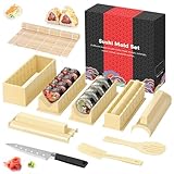 SKYSER Sushi Maker Set, 12 Artikel Kit für Anfänger zum Selber Machen, Als Teller Verwendbar mit Reis Roll Form Formen, Messer, Rolling Matte (Weiß)