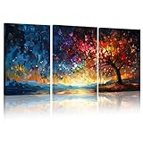 KiKiHong 3-teilig Set Lebensbaum Leinwand Bilder Mit Rahmen,30x40cm Moderne Poster Set,Wanddekoration Baum des Lebens für Schlafzimmer Badezimmer Wanddekoration