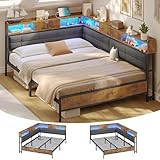 Polsterbett Schlafsofa 140x200 mit 6 Staufächern Jugendbett 140x200 mit LED-Beleuchtung Tagesbett mit Steckdosen Gästebett Bettgestell mit Lattenrost aus Metall, Ohne Matratze (Grau)