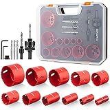 Lochsäge Set, Meinraum 19 PCS Lochkreissäge Bimetall mit 11 Sägeblättern 19mm-68mm, inklusiv 2 Schafte, 3 Bohrer, 2 Sechskantschlüssel, für Aluminium, Holz, PVC-Platte und Kunststoffplatte