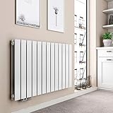 EMKE Heizkörper Horizontal 630x1000mm, Flachheizkörper Doppellagig Design Heizkörper Flach Paneelheizkörper Seitenanschluss Heizung Weiß 1343W