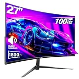 Gawfolk Curved Monitor 27 Zoll 100Hz, PC Bildschirm mit Lautsprecher 1080P, 1800R 75Hz Computerbildschirm mit Eye Care Technologie HDMI VGA, unterstützt VESA