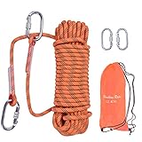 LZ.MZXU Kletterseil 10M 10mm Seil Kletterseil Outdoor Sicherheitsseil Rettungsseil Fallschirm-Seil Nylon Seil mit 2 karabiner für Camping Bergsteigen Outdoor Abenteuer Feuerleiter (Orange)
