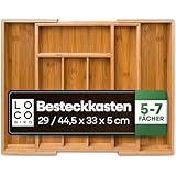 Loco Bird Besteckkasten für Schubladen - 5 bis 7 Fächer - Ausziehbarer Bambus Besteckeinsatz für Schubladen - Schubladen Organizer Küche - Schubladeneinsatz Küche - Besteck Organizer Schublade