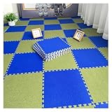 JNTFNE Spielmatte, 10 Puzzle-Teppichquadrate, ineinandergreifende Fliesen, Leinenstoffoberfläche, Schaumstoff-Bodenfliesen, Spielmatten für den Boden, 12 x 12 Zoll (Grün + Dunkelblau)