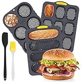 Toaboa 3 Set Brötchen Backform Silikon Brötchenform mit Schaber und Bürste Brötchenbackformen Gleichmäßige Erwärmung Baguette Backform Hohe Temperaturbeständigkeit Burger Brötchenblech für Familien