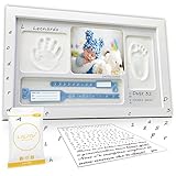Baby fussabdruck set mit NAMEN und Geburtsobjekthalter.Handabdruck baby & fussabdruck baby mit Ton markiert.Erinnerung an abdruckset baby.Fußabdruck set baby mit Rahmen, DIY baby fußabdruck getestet