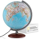 Q atmosphere® National Geographic Verve Classic Leuchtglobus - 30 cm Globus mit politisch-physischer Kartografie in Deutscher Sprache, beleuchtet und mit drehabren Holzfuß und Metallmeridian