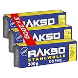 RAKSO Stahlwolle fein 00-600 g, 3 Banderolen à 200g, glättet Hölzer, Reinigung Kunststoffjalousien, Gartenmöbel, aufpolieren Aluminium