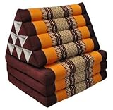 Kapok Thaikissen, Yogakissen, Massagekissen, Kopfkissen, Tantrakissen, Sitzkissen - Braun/Orange (Dreieck mit 3 Auflagen - 52x50x45)