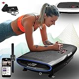 XPLON 4D VX7 Vibrationsplatte | mit 3 Motoren | inkl. Zugbänder Matte Trainingsbänder Fernbedienung | 120 Stuffen Bluetooth Musik LED belastbar bis 150kg | schwarz