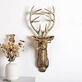 3D Kopf Wandhalterung Ornament, Tierköpfe für Wand Kunst hängende Skulpturen, kleine Metallwand Harz Kunst Wanddekor Ornament wasserdicht bronziert Harz Dekorationen für Zuhause (Deer head)