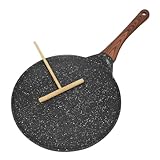 Jomdjmskes Crepe Pfanne, 26.5 cm Pfannkuchenpfanne Induktion, Antihaftpfanne Palatschinken mit Teigverteiler, Pfannkuchen Flache Pfanne für Alle Herd, Kompatibel Induktion, PFOA Frei, Schwarz