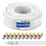 deleyCON HQ 50m SAT Koaxial Kabel 130dB - 4-fach geschirmt für DVB-S - S2 DVB-T und DVB-C - Stahl/Kupfer Innenleiter - 4K 1080p FULL HD HDTV - inkl. 10x vergoldete F-Stecker