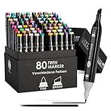 OfficeTree 80 Alkohol Marker - 40 Intensive und 40 Pastell Farben - Twin Marker Set zum Zeichnen und Malen - Touch Marker Stifte auch als Manga Stifte
