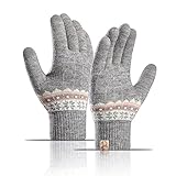 Modische Damen-Touchscreen-Handschuhe, Winter-Thermo-Strick, Damen-Touchscreen für Smartphone, Outdoor, Radfahren, Laufen, Sport (Grau)