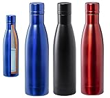 Wasserflasche aus Edelstahl (Packung mit 3 Flaschen), 500 ml, doppellagig, isolierend kalt, 24 Stunden, 12 h, Schraubverschluss, Blau, Schwarz, Rot