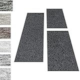 Carpettex Bettumrandung Schlafzimmer 3teilig Kurzflor Teppich Einfarbig Design Anthrazit Bettset:2 mal 60x100 + 1 mal 80x150 - Bettvorleger Schlafzimmer Läufer Set Weicher Bettumrandung Teppich