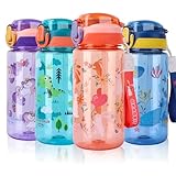SUPPRUI Trinkflasche Kinder, 600ml Kindertrinkflasche mit Strohhalm, BPA-freie Kinder-Wasserflaschen, Sportwasserflasche mit Auslaufsicherem Flip-Top-Deckel für Mädchen und Jungen (PINK Rabbit)