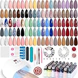 Lavender Violets 73 Pcs Gel Nagellack Set mit UV Lampe 54W, 45+4 Farben, Nail Primer,Base Coat,Matte & No Wipe Top Coat Maniküre Werkzeuge Strass Pailletten Pinzette Lack Gel Starterset Komplett LA07
