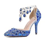 Minishion Damen Strass Hochzeit Schuhe Party Pumps Sandalen, Blau (Fußkettchen, Königsblau), 42 EU